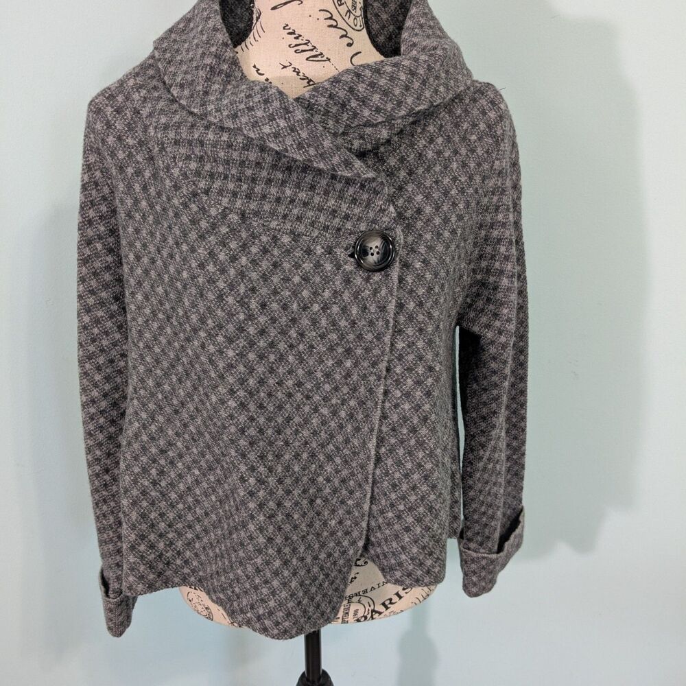 Chiara Mente Italy Made Womens large Gray Wool Blend Button Capelet Sweater new